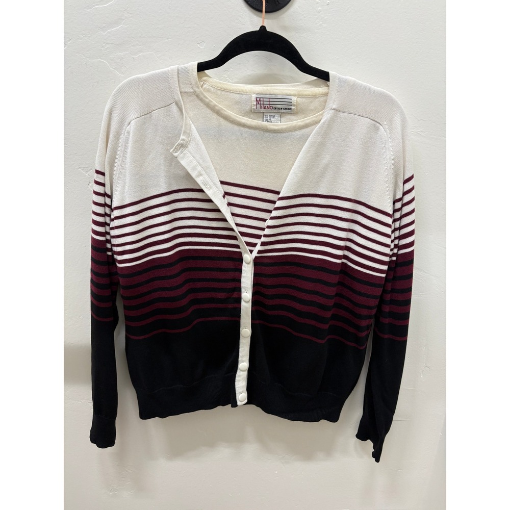Milano Design Group Vintage 2 Piece Sweater Set Medium Striped Cardigan & Top